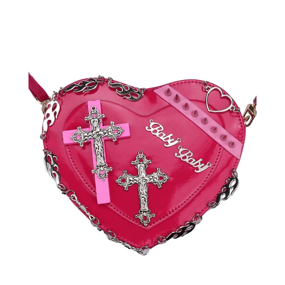 9534 Gothic Punk Purse Cross Studded Heart Shoulder Bag Y2K Girls Lolita - Picture 8 of 9